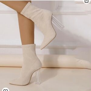 Elegant Cream Ankle Boots with Clear Heels